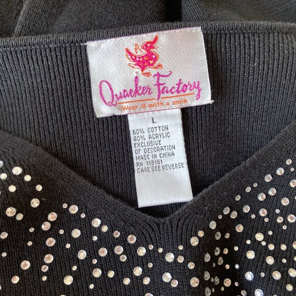 Quacker Factory Black Rhinestone Embellished  3/4 Sleeve Pullover Sweater Large - Picture 5 of 7